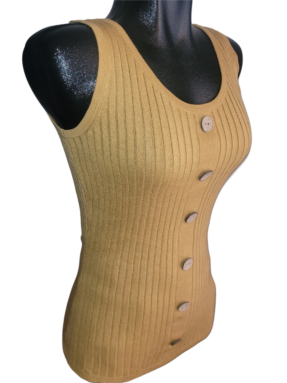 Charlie B Golden Yellow Ribbed Knit Faux Button-Front Tank Top Size S - Picture 2 of 5